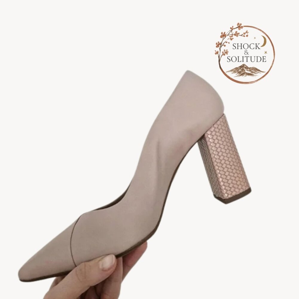 Paola Ferri Leather Block Heel Pumps | Anthropologie | Beige | EU 39 / US 8.5 |